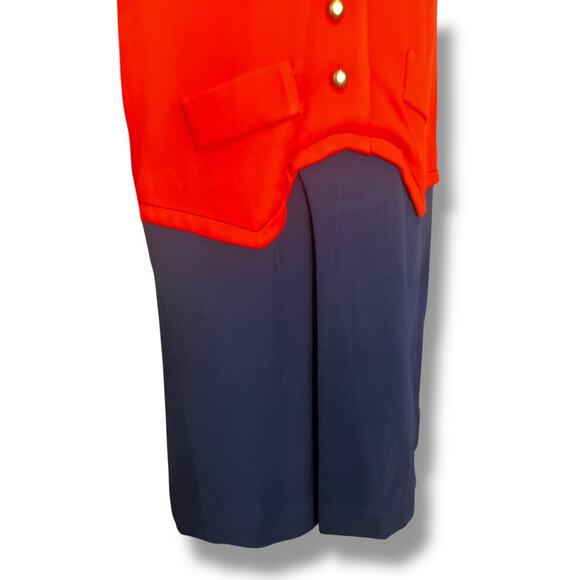 Vintage Mod Red White Blue Dress w/ Peter Pan Collar & Bronze Buttons - Picture 3 of 12